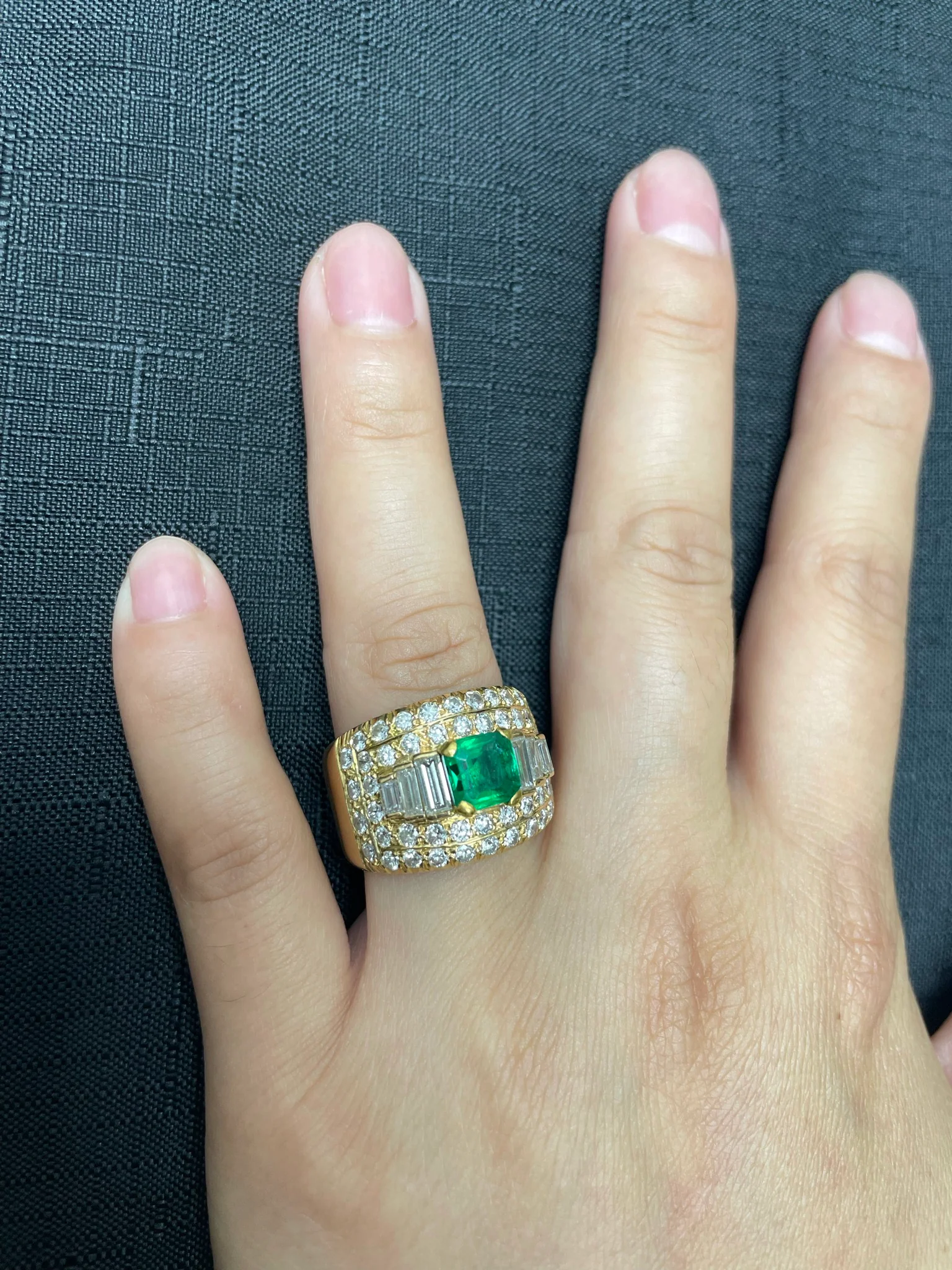 Square-Cut Emerald with 2 ct. Diamond Wide Band Cocktail Ring, 18K Yellow Gold