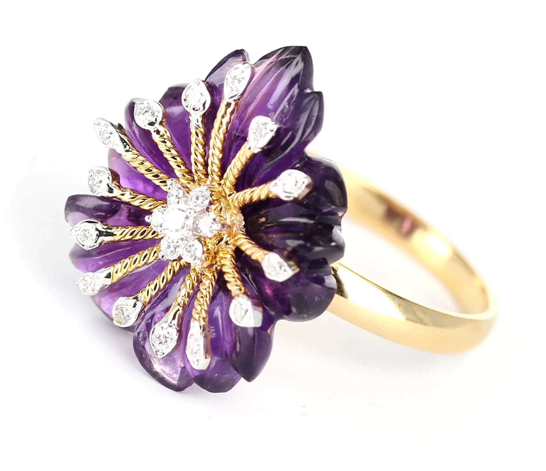 Carved Floral Amethyst Ring with Diamonds