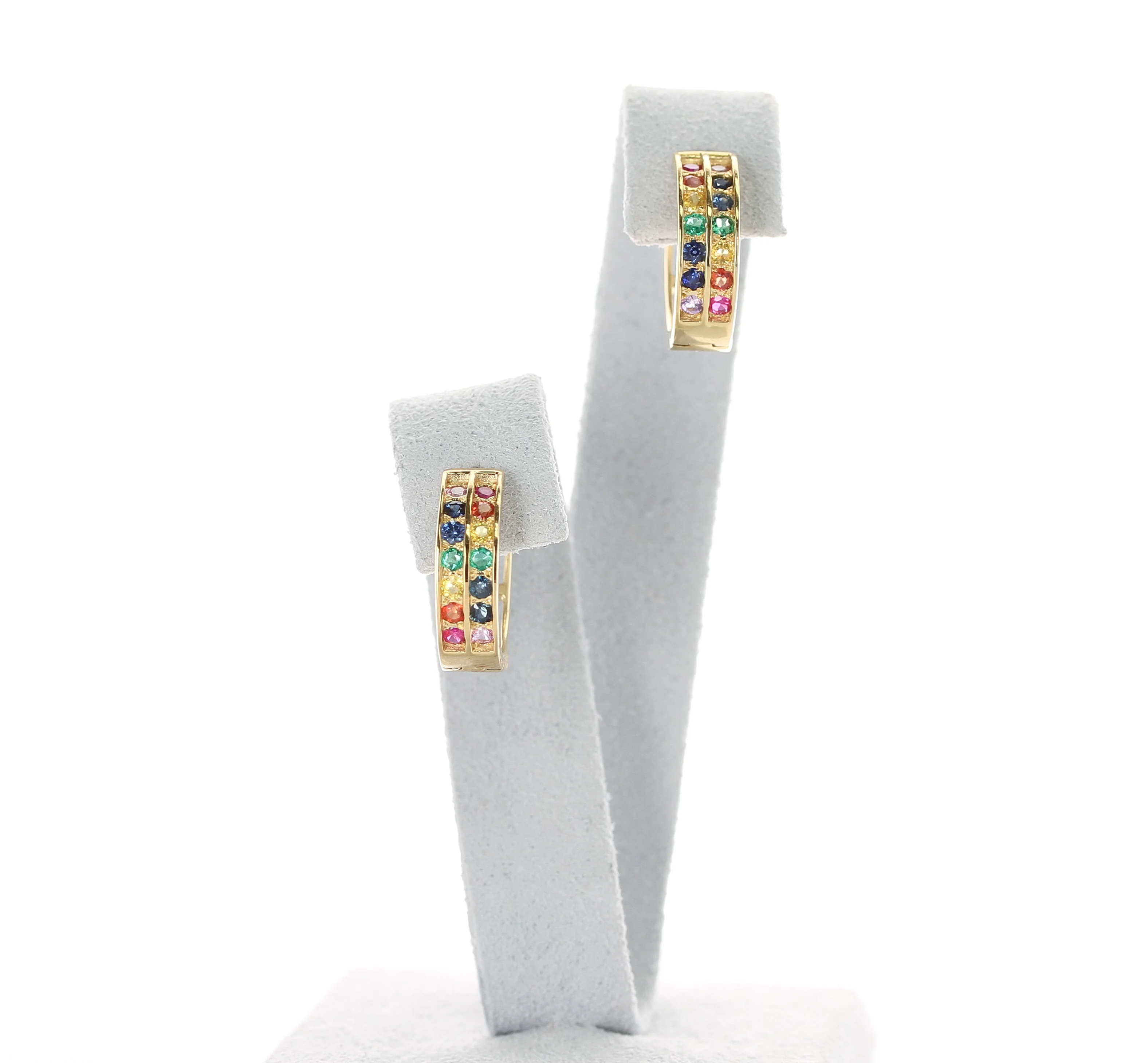 Rainbow Hoops with Emerald, Ruby, Multi-Sapphire, 14K Gold