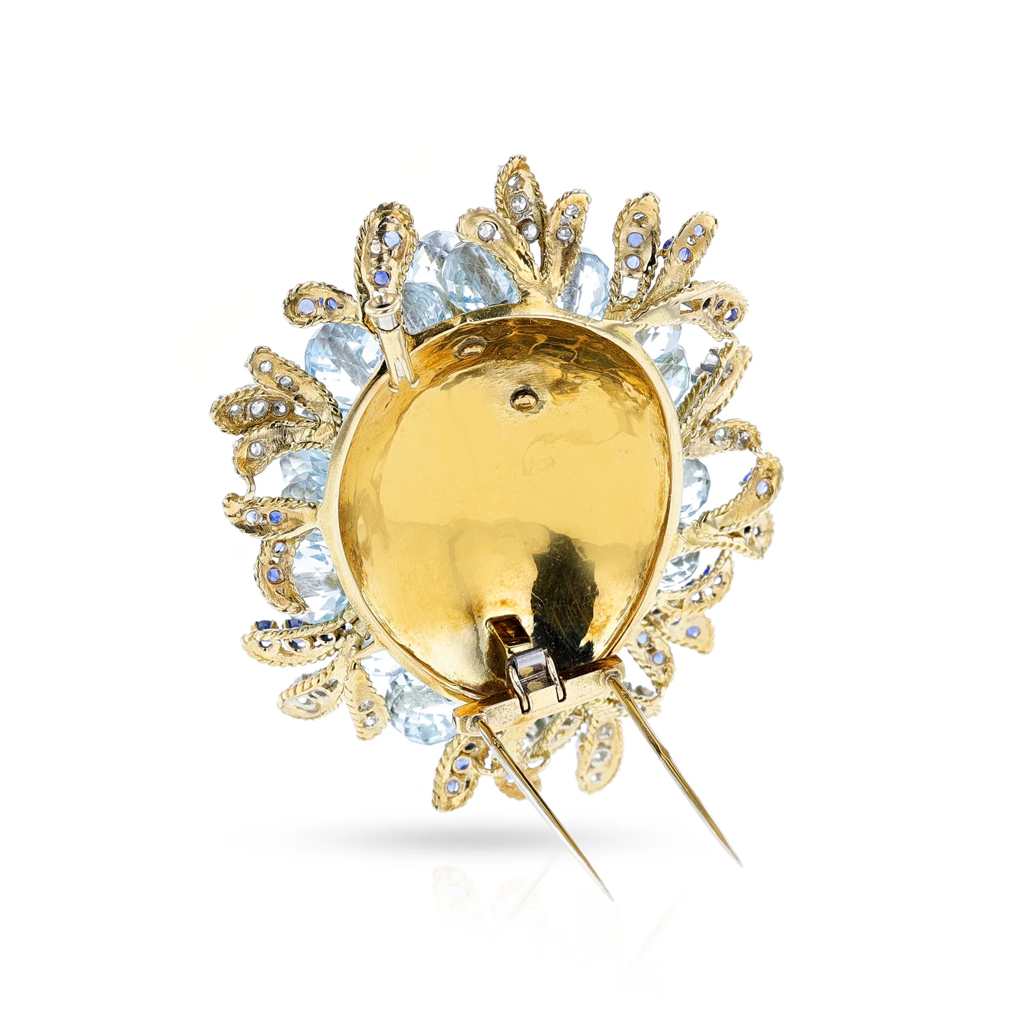 Fred Paris Aquamarine, Sapphire and Diamond Brooch, 18k