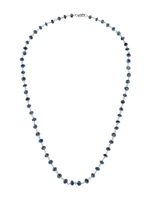 Blue Sapphire Wire Wrap Necklace, White Gold