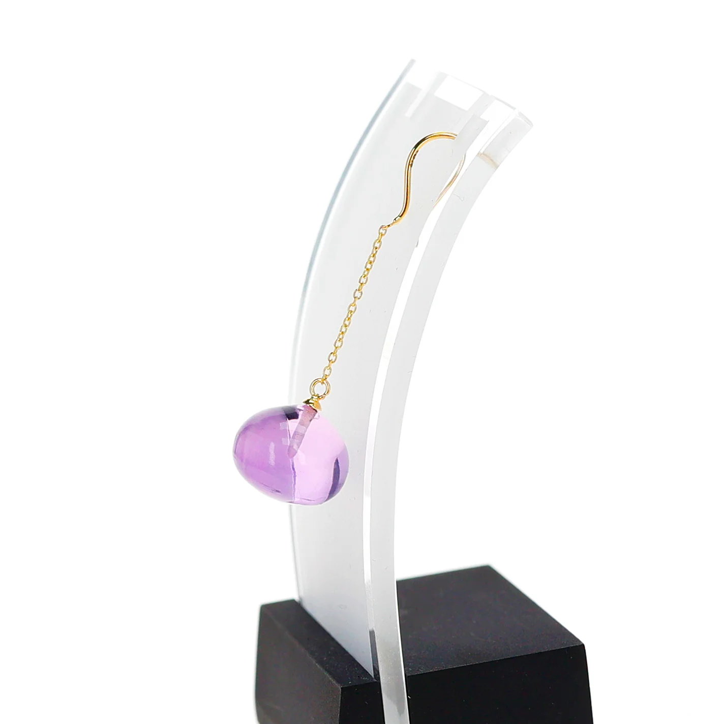 Amethyst Smooth Bead Dangling Earrings, 18K