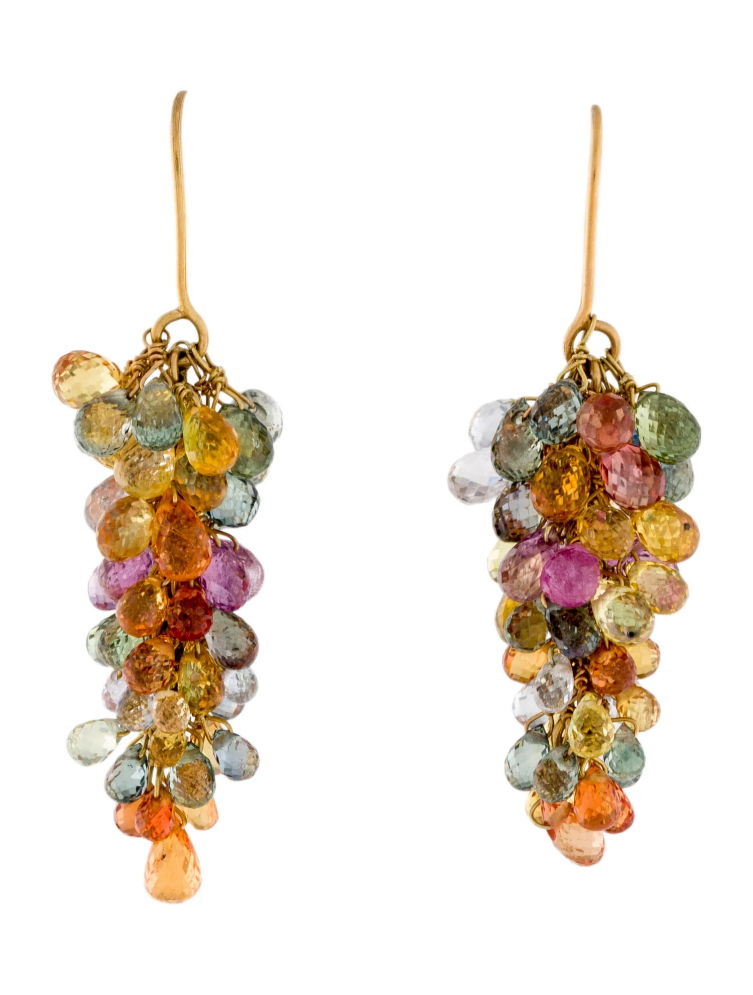 Multi-Sapphire Chandelier Earrings, 14K Gold