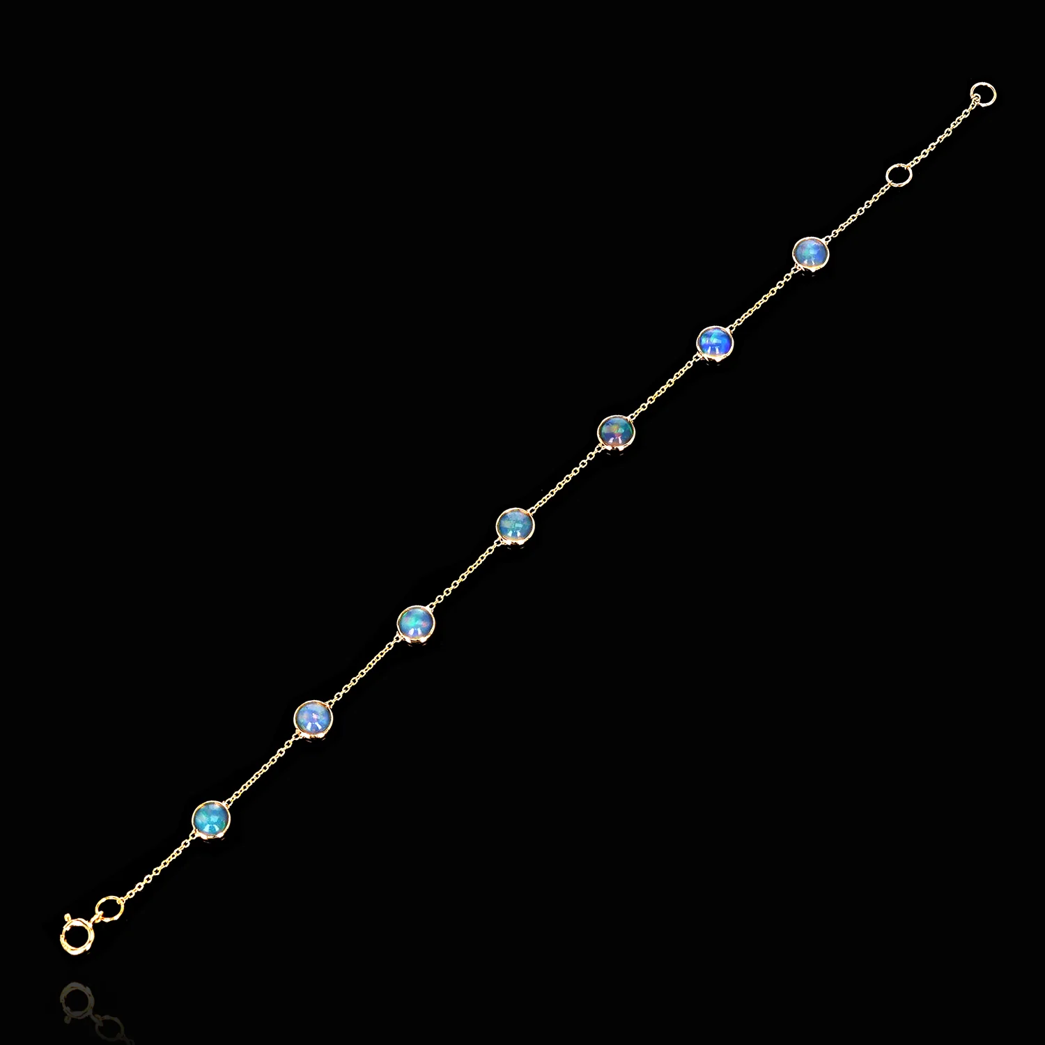 Opal Round Cabochon Tennis Bracelet, 18k Yellow Gold