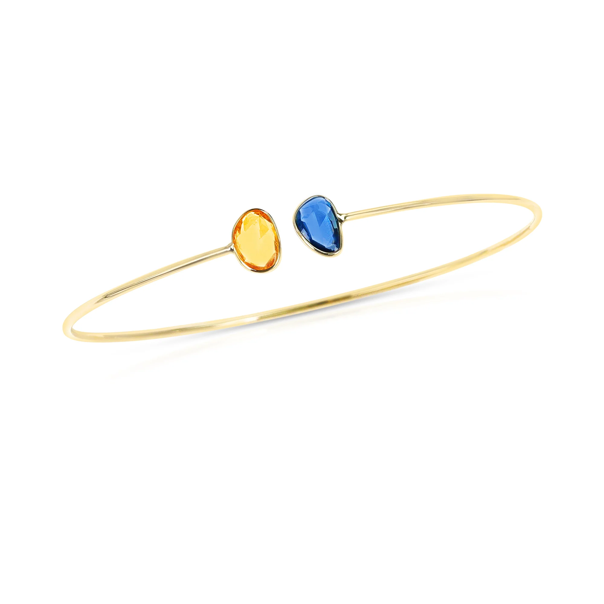 Orange and Blue Sapphire Rose Cut Bangle, 18K