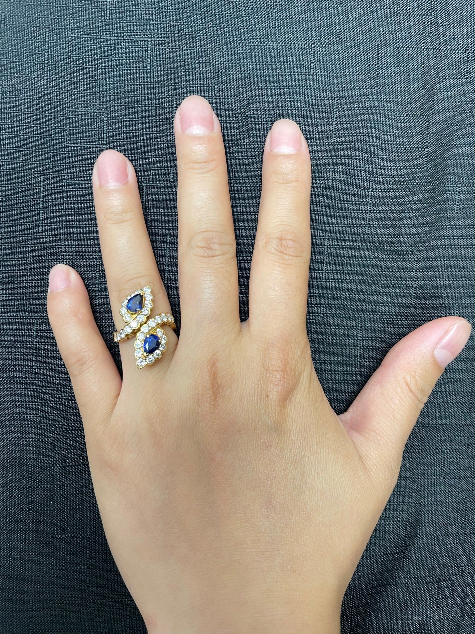 Van Cleef & Arpels French Double Pear Shape Sapphire and Diamond Cocktail Ring