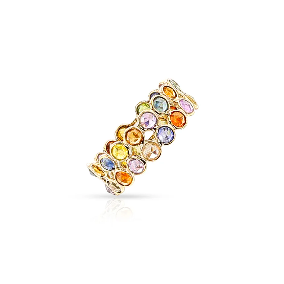 Round Multi-Sapphire Cut Stone Double Band, 18K