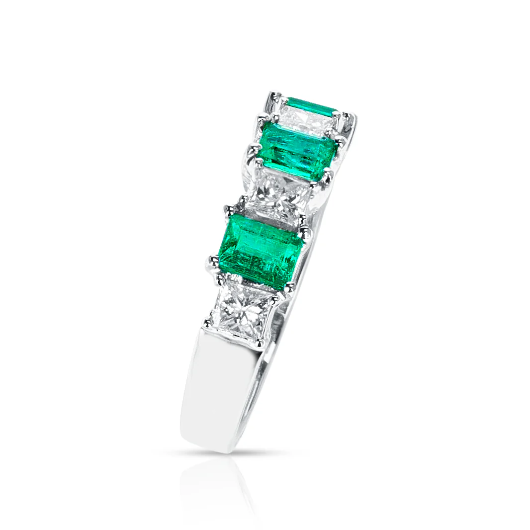 Emerald and Diamond Half Band Bridal Ring, 18k