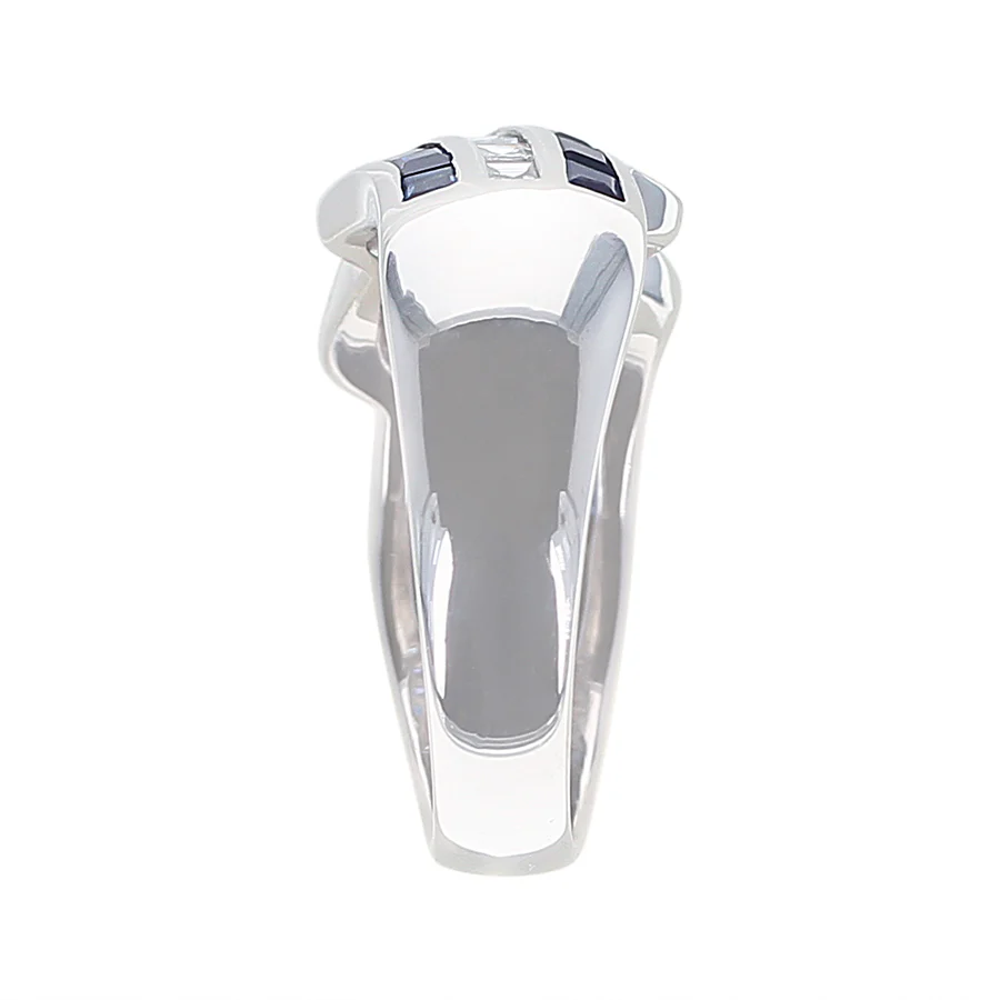 Five Row Linear Patterned Invisibly Set Sapphire and Diamond Ring, Platinum