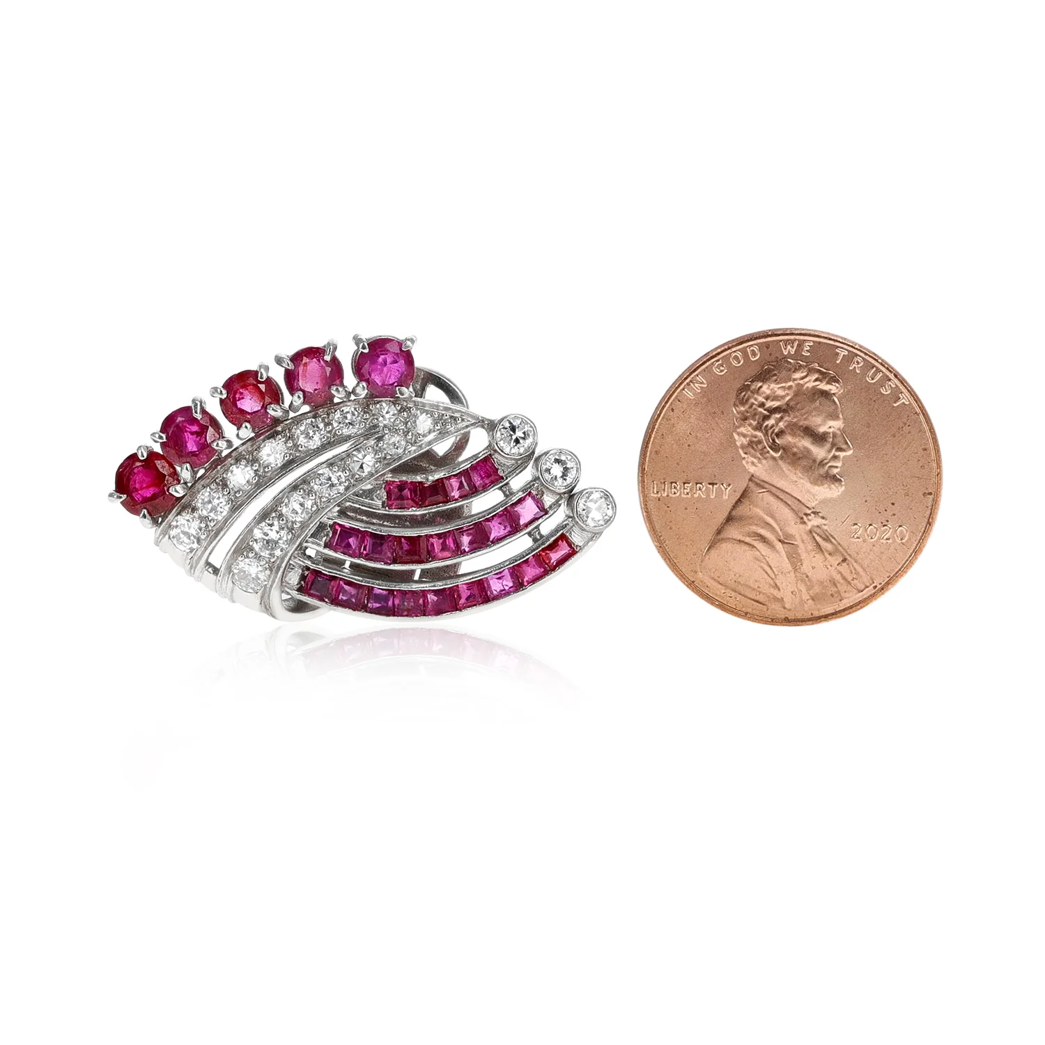 1920s Art Deco Ruby and Old European Cut Diamonds, Platinum