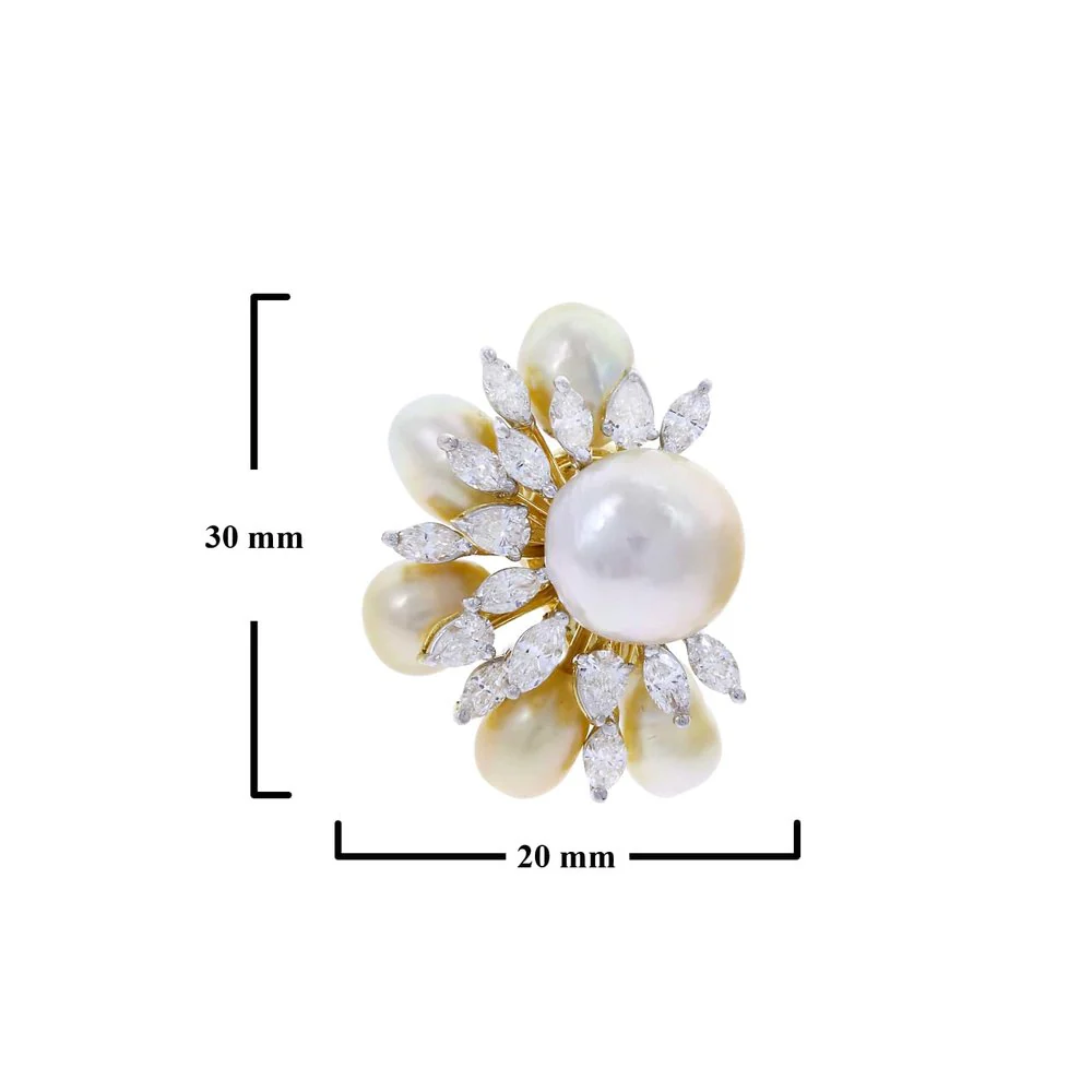 Semi-Circle Pearl and Diamond Earrings, 18K Yellow Gold