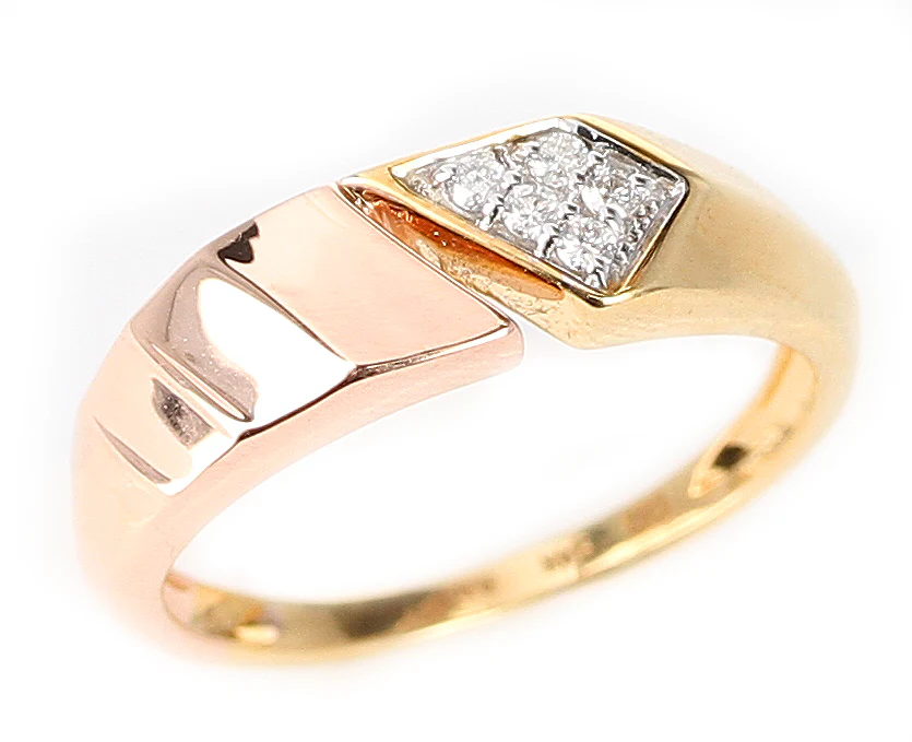 Slanted Open Yellow and Rose Two Tone 14K Gold Diamond Ring
