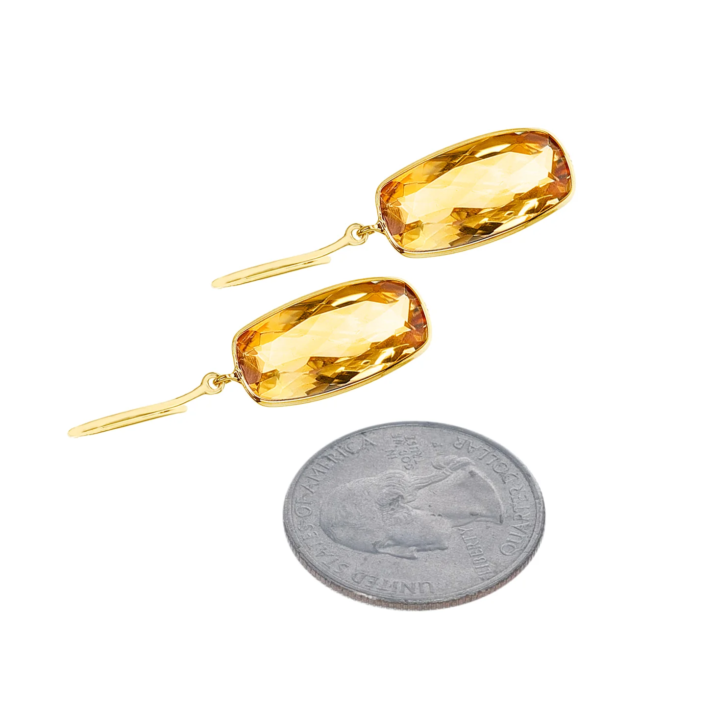 Citrine Rectangular Shape Dangling Earrings made in 18 Karat Yellow Gold.