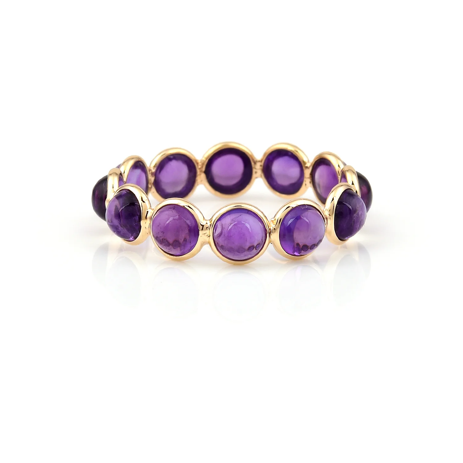 Purple Amethyst Round Cabochon Band, Yellow Gold