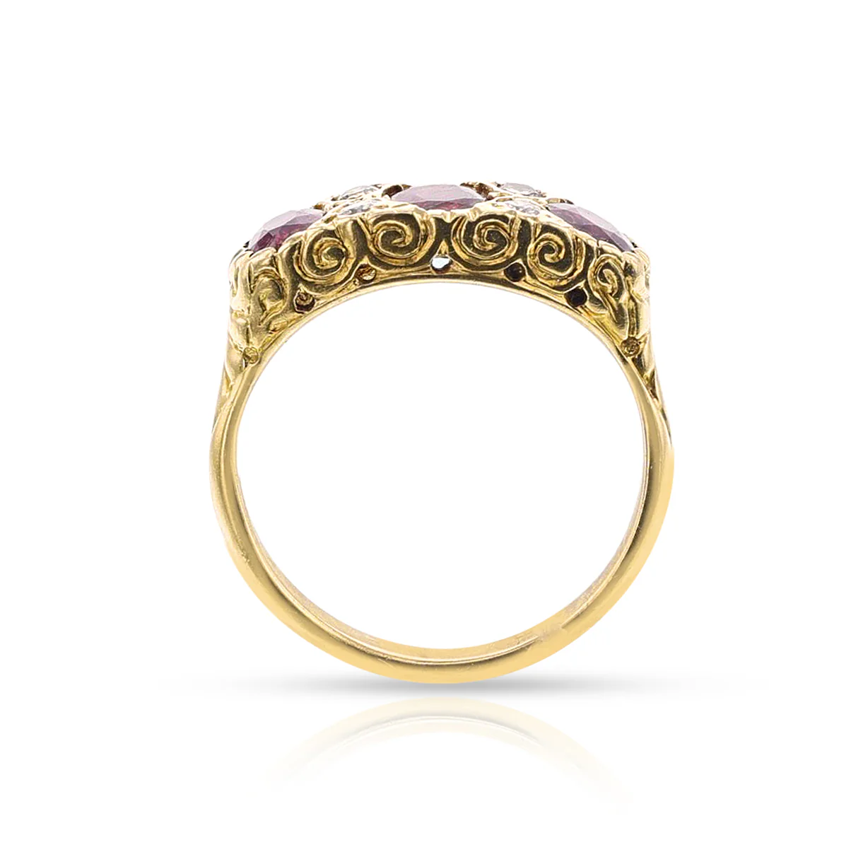 Three-Stone Ruby and Diamond Ring, 18k