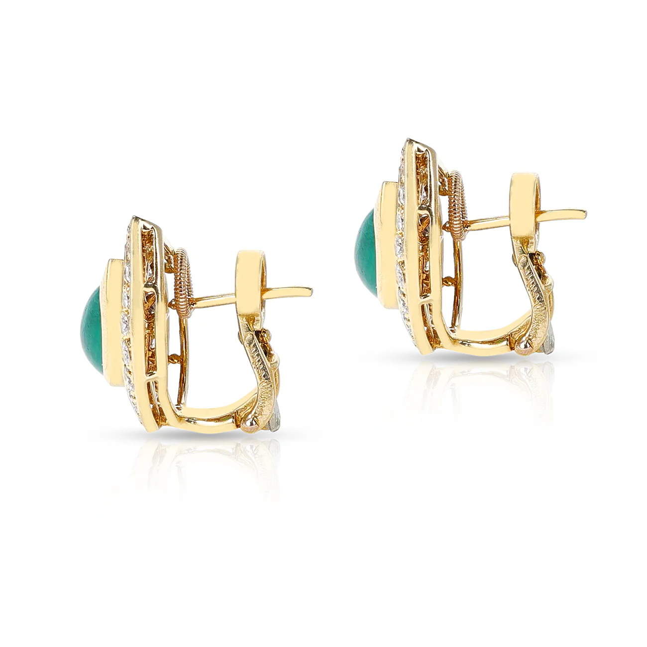 Cartier Pear Shape Emerald with Round Diamond Earrings, 18 Karat Gold