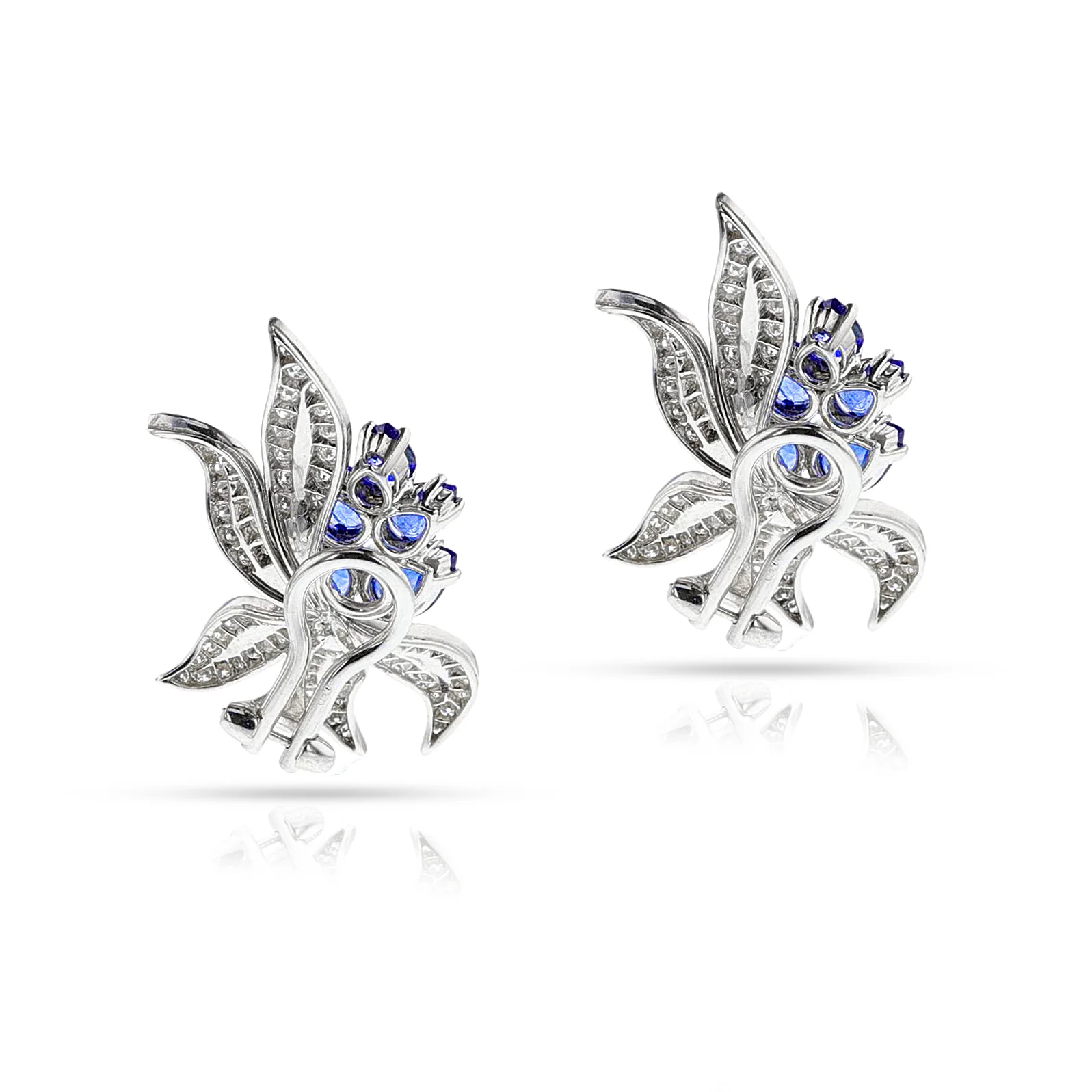 Sapphire and Diamond Half-Flower Earrings, 18k