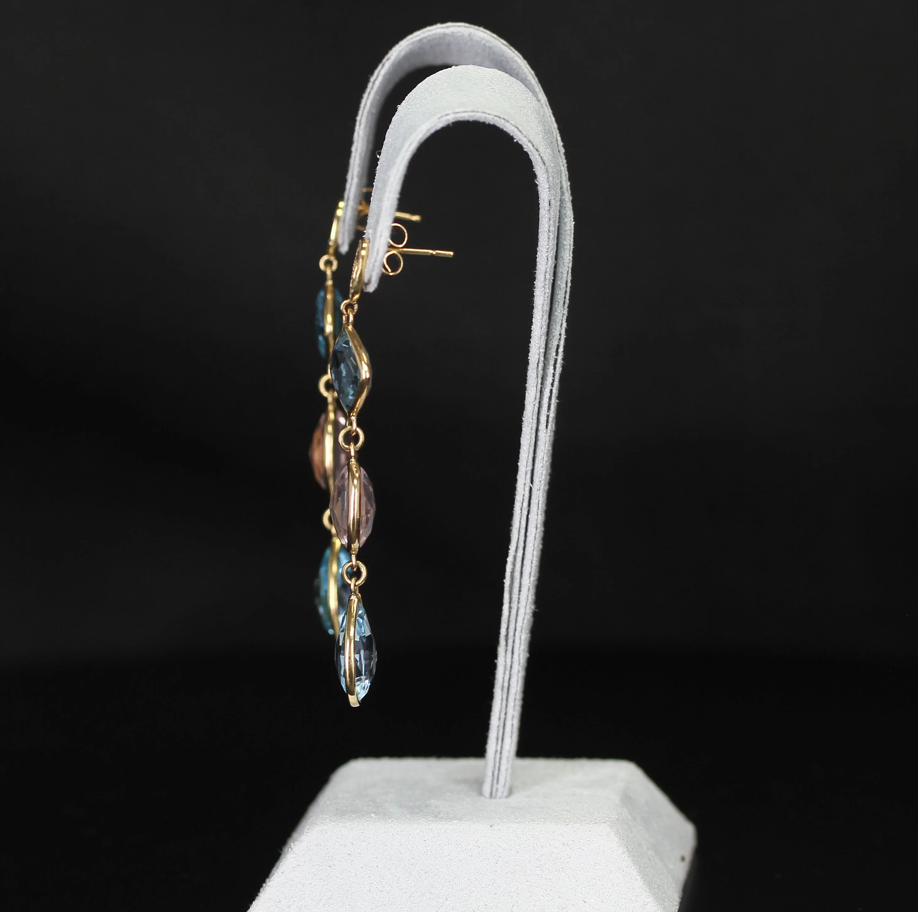 Rose Quartz and Blue Topaz Earrings with Diamonds, 18K Yellow