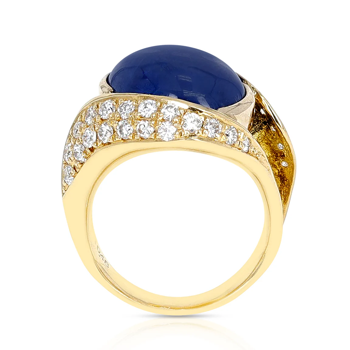 10 ct. Sapphire Cabochon and Diamond Cocktail Ring, 18K Yellow Gold