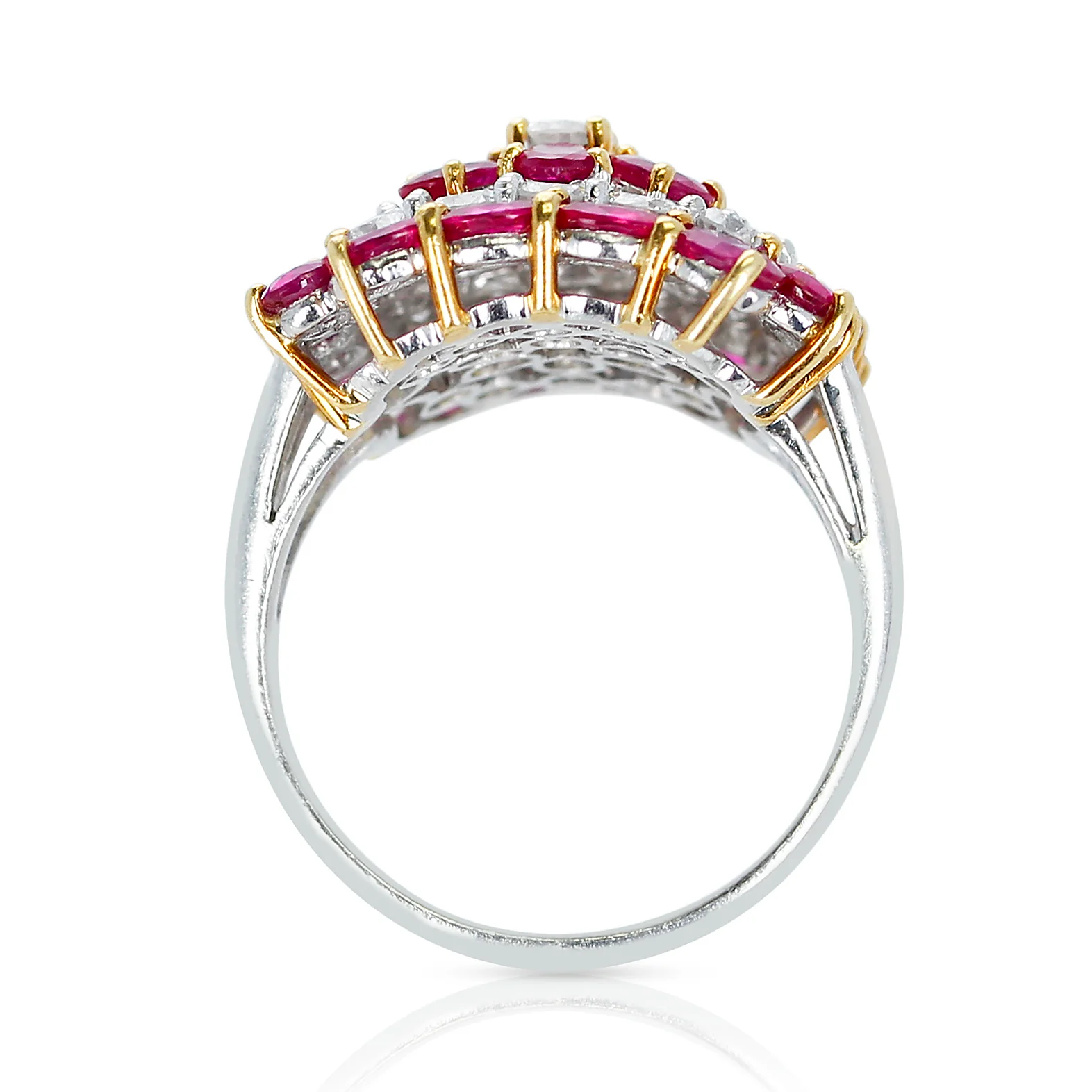 Floral-Design Ruby and Diamond Ring, Platinum & 18k Gold