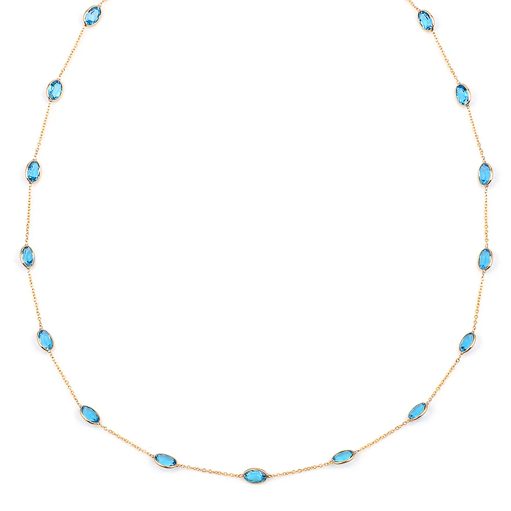 Oval 4 x 6 Blue Topaz Bezel-Set 18 Karat Yellow Gold Necklace