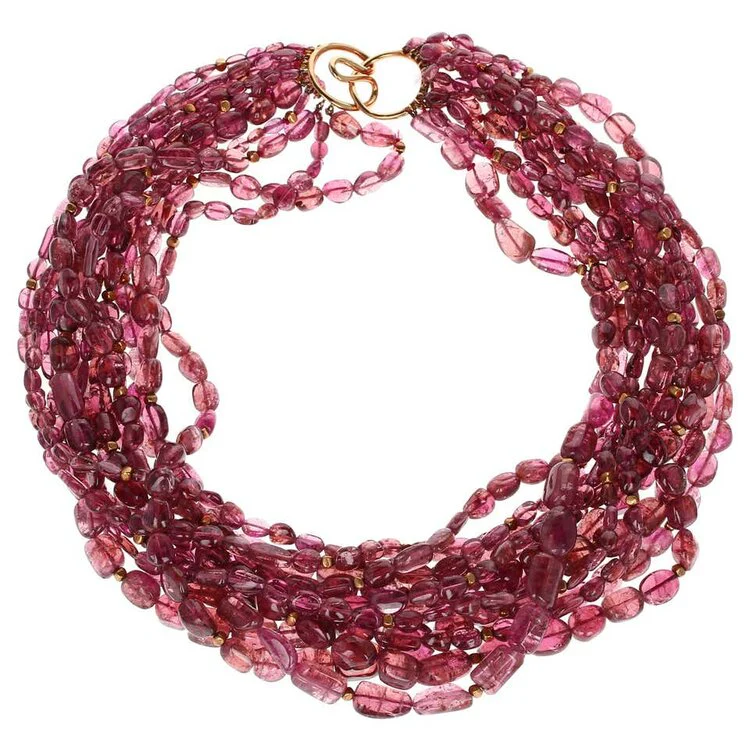 Tourmaline Beads Yellow Gold Necklace