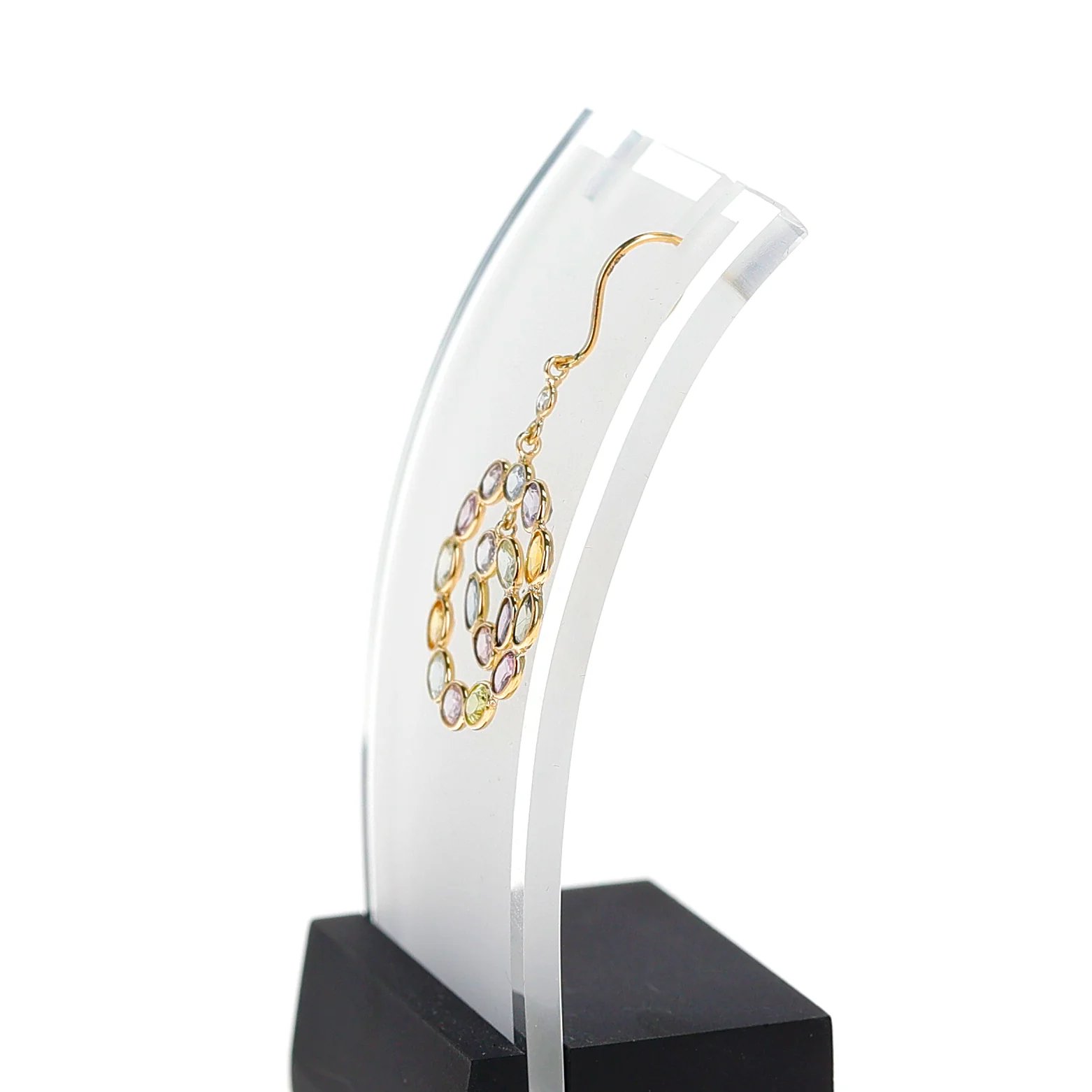 Double Circle Pastel Multi-Sapphire and Diamond Rose Cut Earrings, 18K