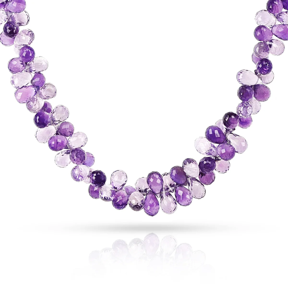 Light and Dark Shaded Amethyst Briolette Beads Necklace, 14k