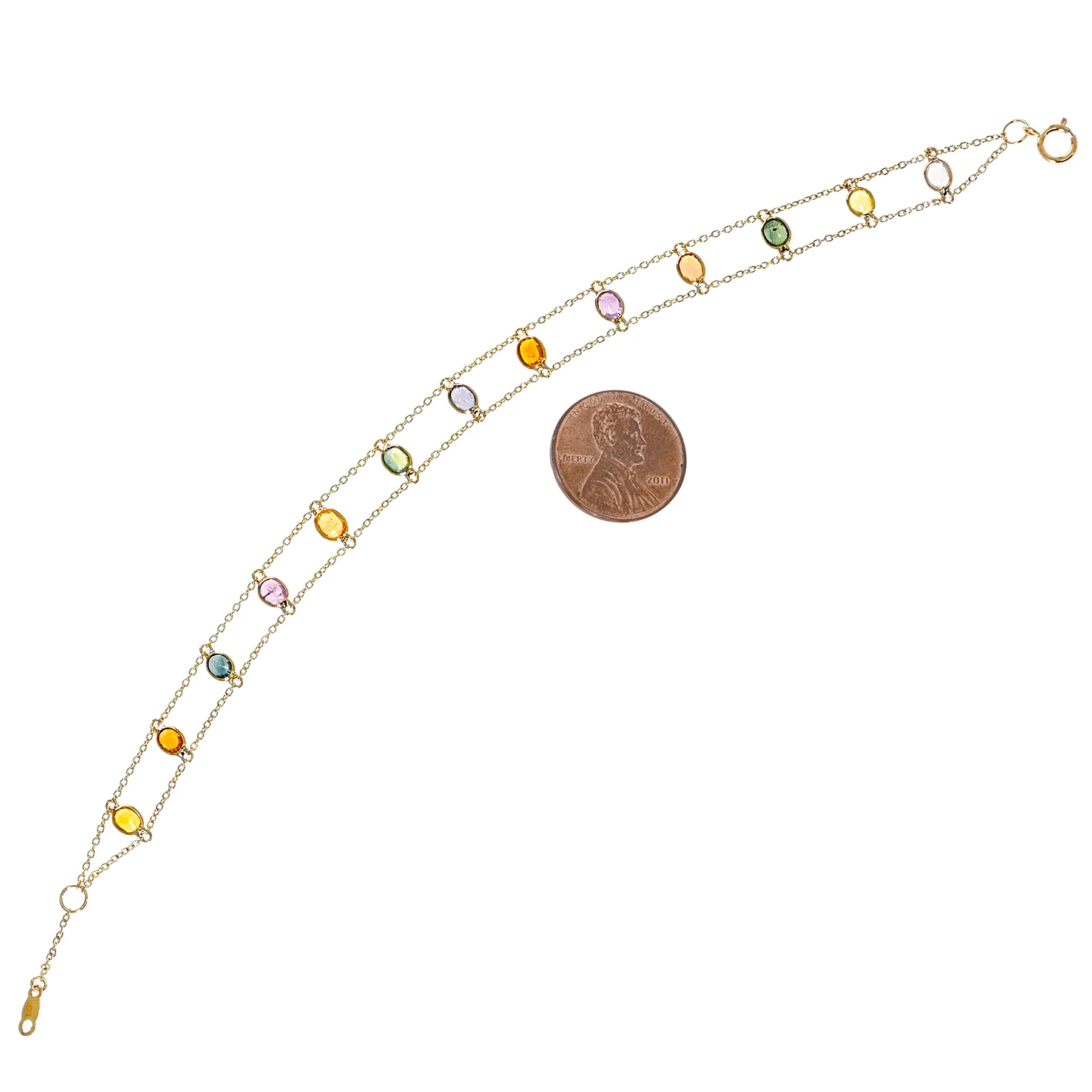 Oval Genuine Multi-Sapphire 18k Yellow Gold Bracelet