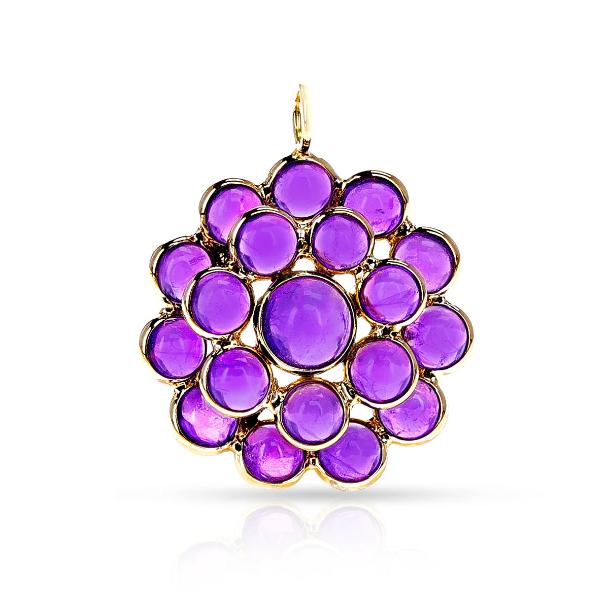Amethyst Cabochon Floral Pendant, 18K
