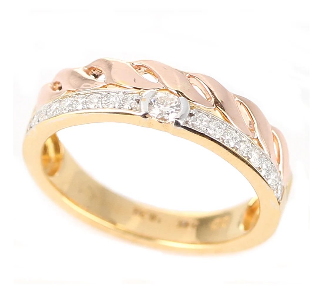 Duo Stack Ring with Fusion Yellow and Rope Rose Gold with Diamonds, 14K