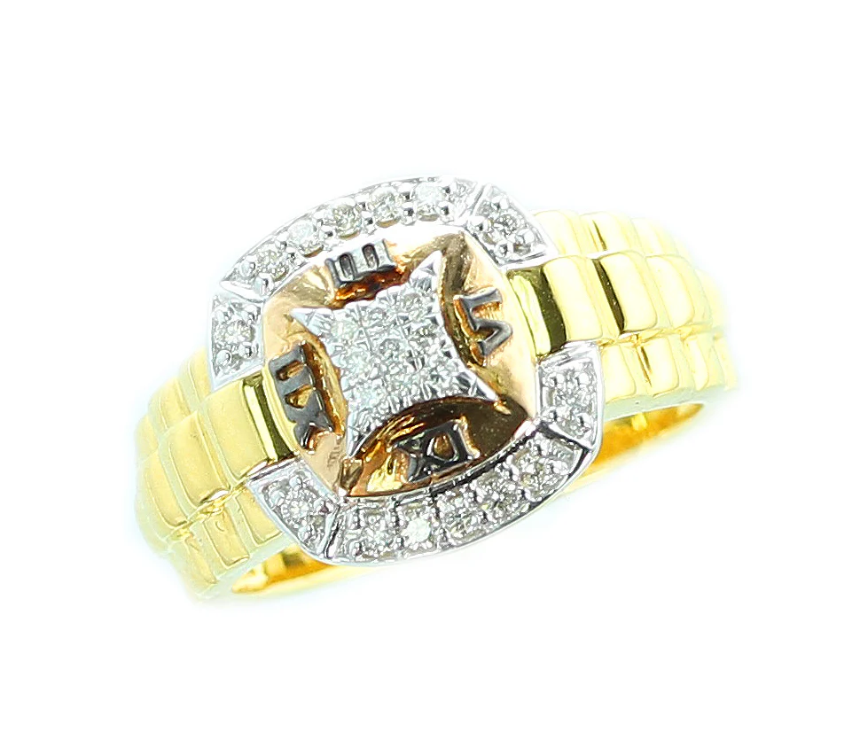 Diamond and Watch Band Style Ring, 14K Yellow and Rose Gold