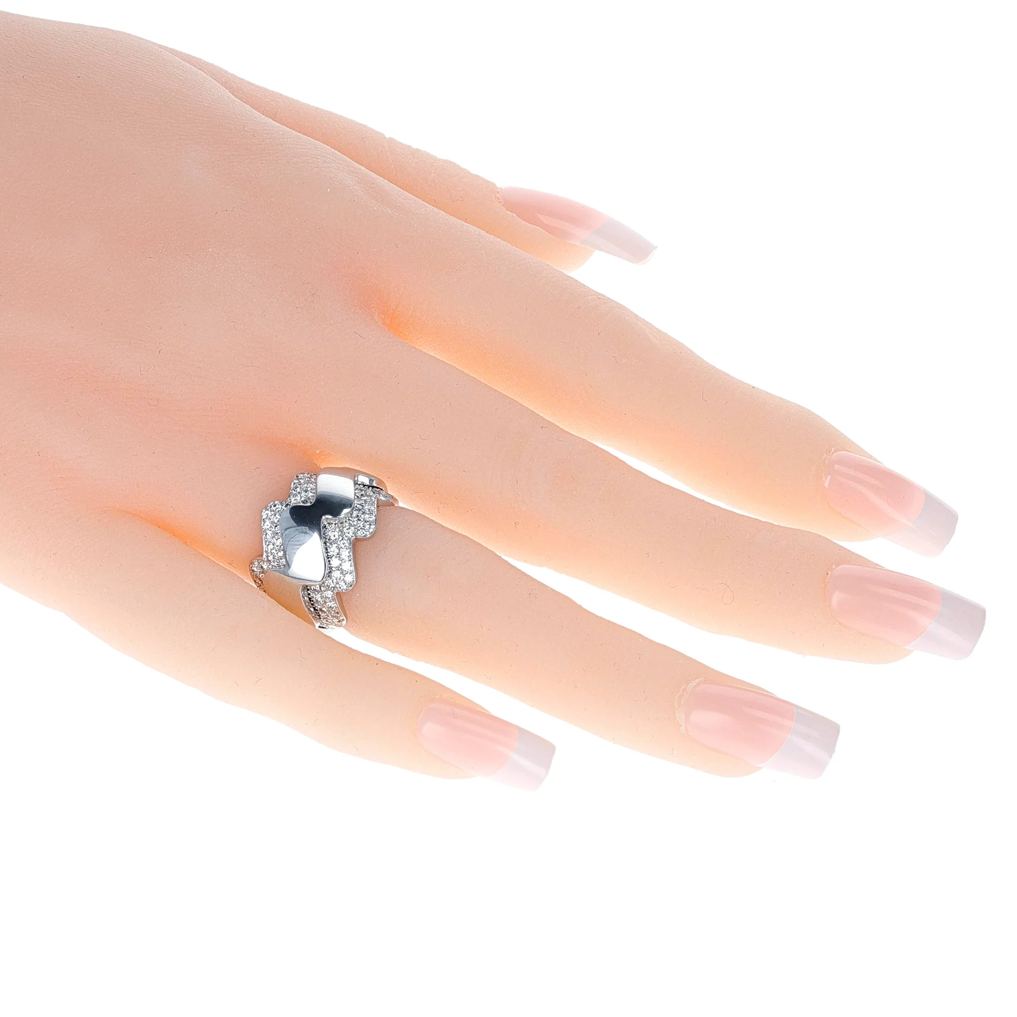 French Van Cleef & Arpels Wave-Style Ring with Diamonds, 18K Gold