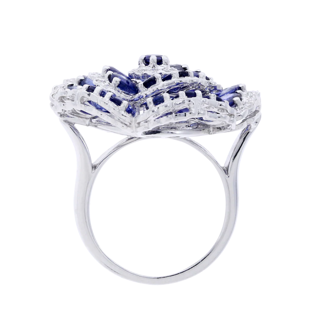 Floral Blue Sapphire and Diamond Ring