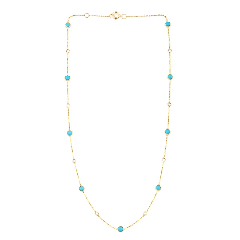 Gemstone Necklace with Diamond Rose Cuts, 18 Karat Gold