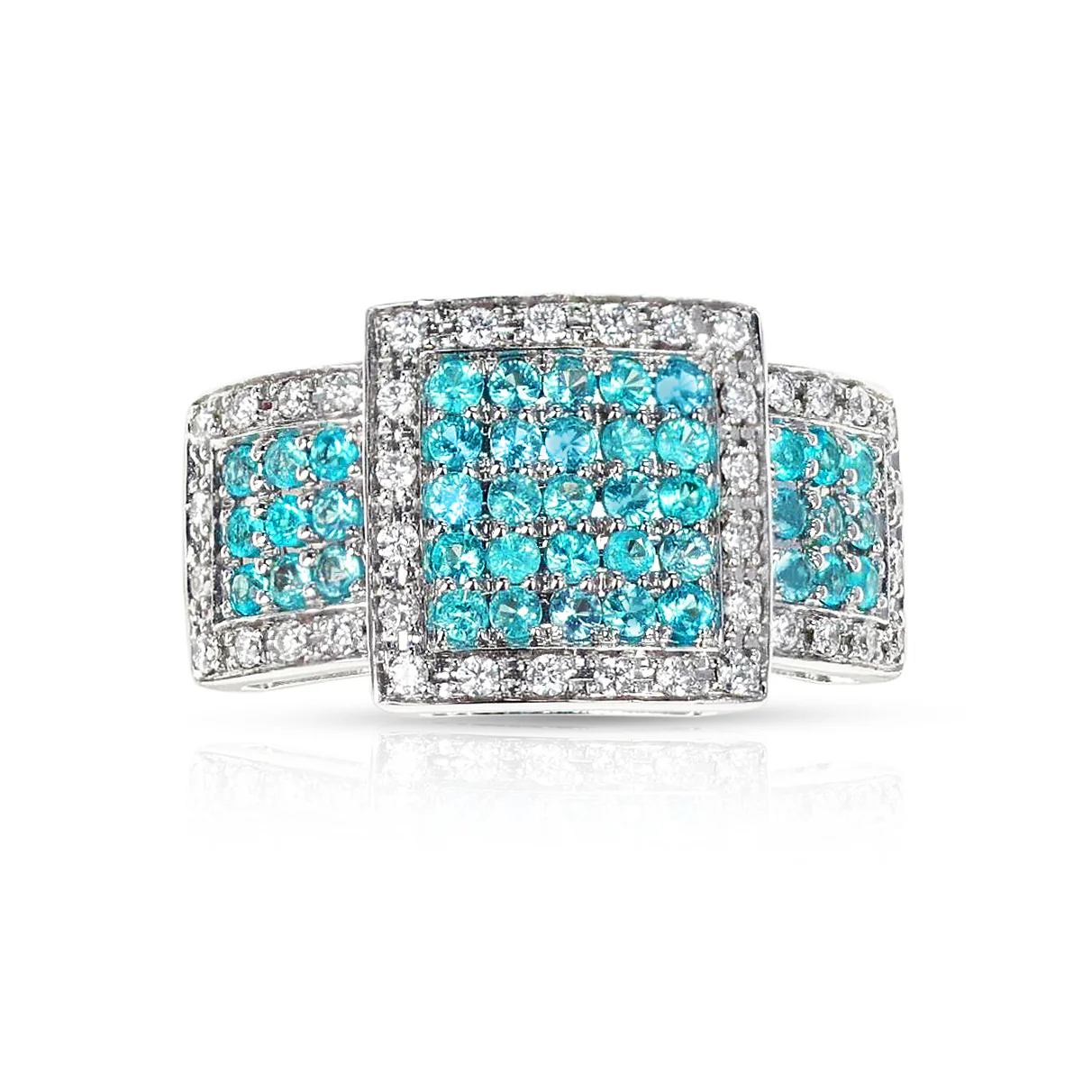 Three Square Cocktail Brazilian Paraiba Tourmaline and Diamond Ring, 18k