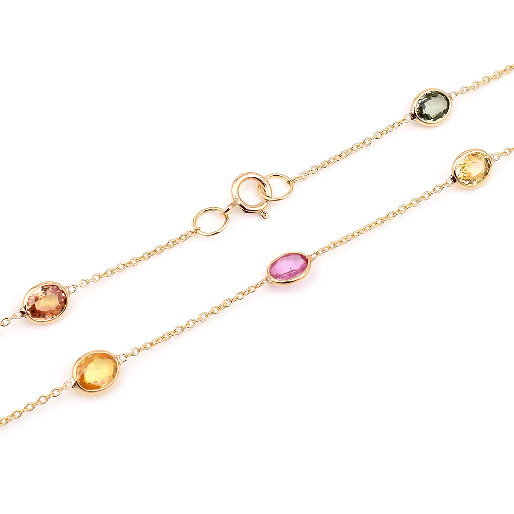 Oval Multi-Sapphire Necklace, 18k Yellow Gold