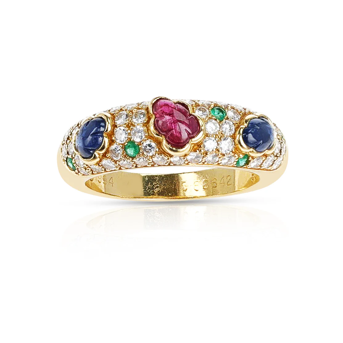 Cartier Tutti Frutti Ruby, Emerald, Sapphire, Diamond Ring, 18K