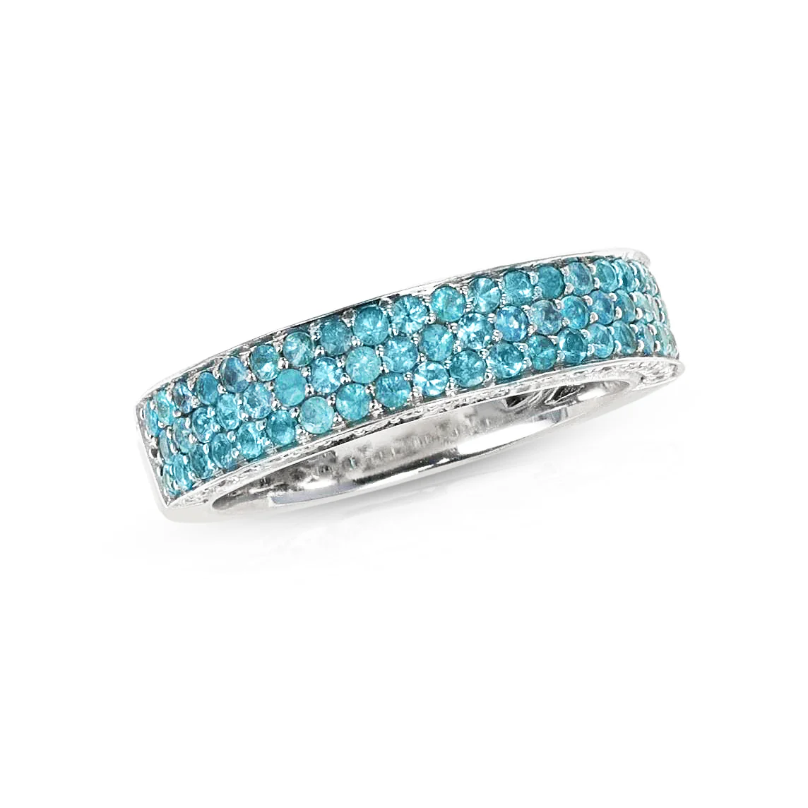 Brazilian Paraiba Tourmaline and Diamond Three Row Pave Band Ring
