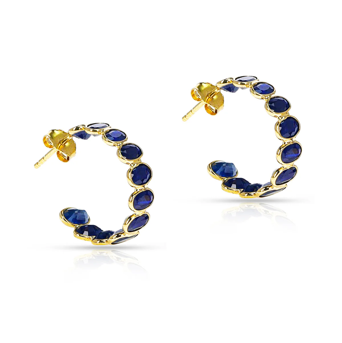 Blue Sapphire Hoop Earrings, 18k