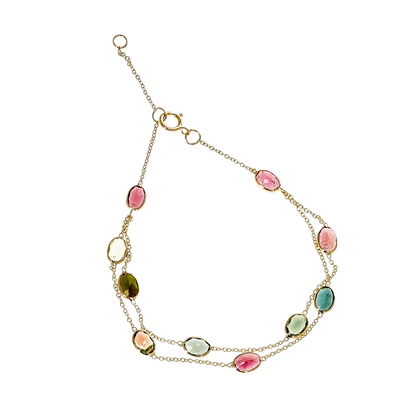 Oval Genuine Multi-Tourmaline 18k Yellow Gold Adjustable Bracelet
