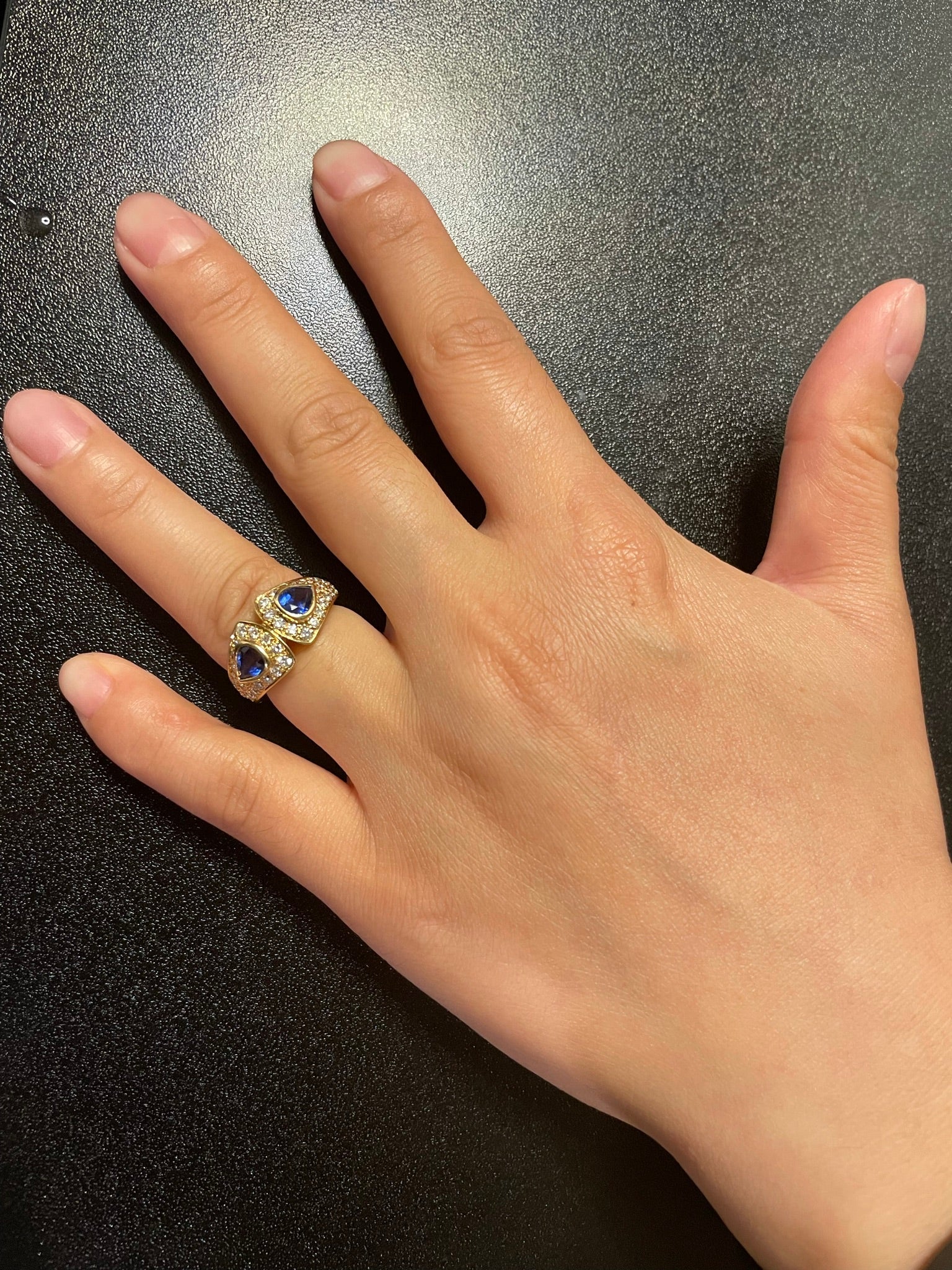 Van Cleef & Arpels Double Pear Shape Sapphire and Diamond Ring, 18K Yellow Gold