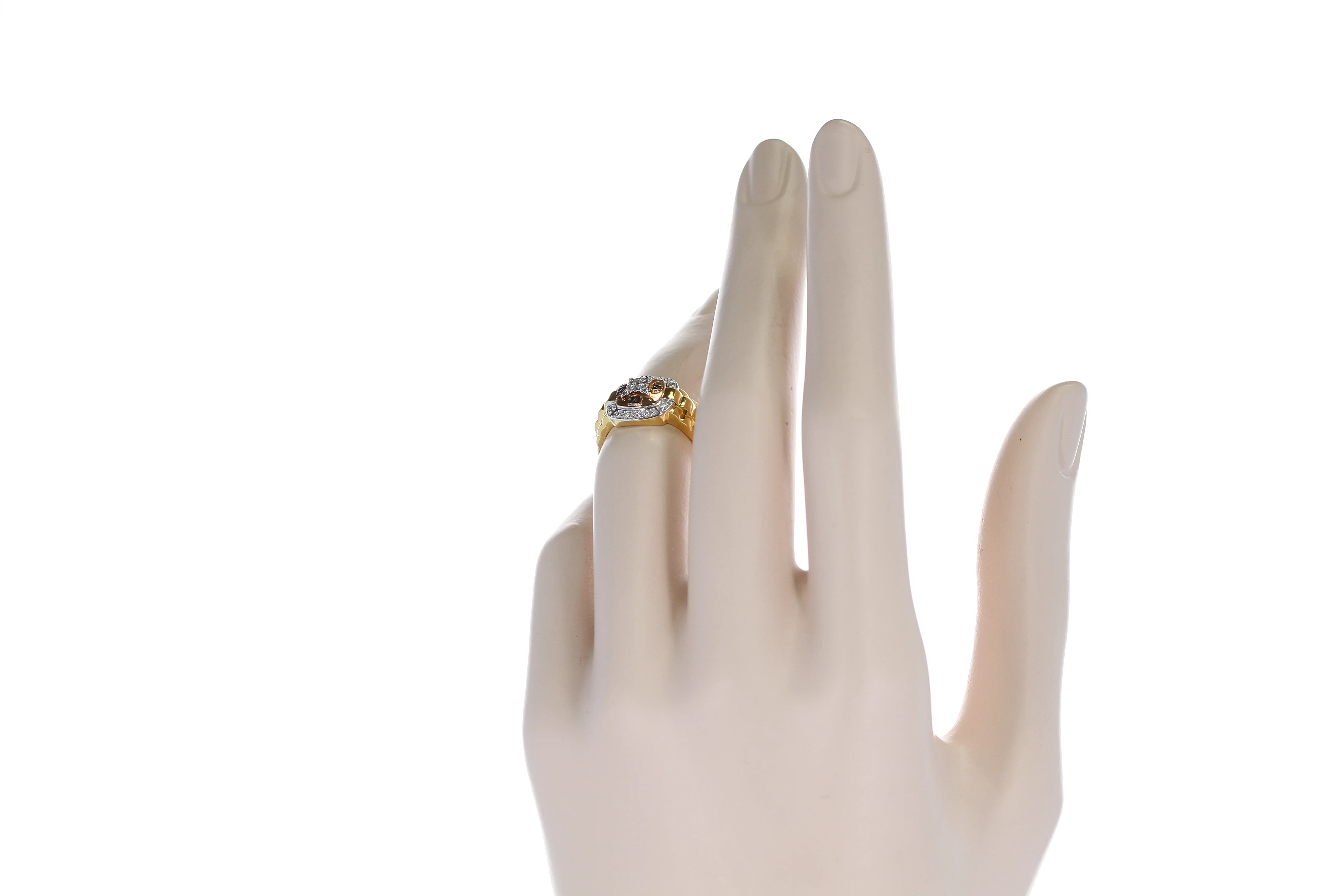 Diamond and Watch Band Style Ring, 14K Yellow and Rose Gold