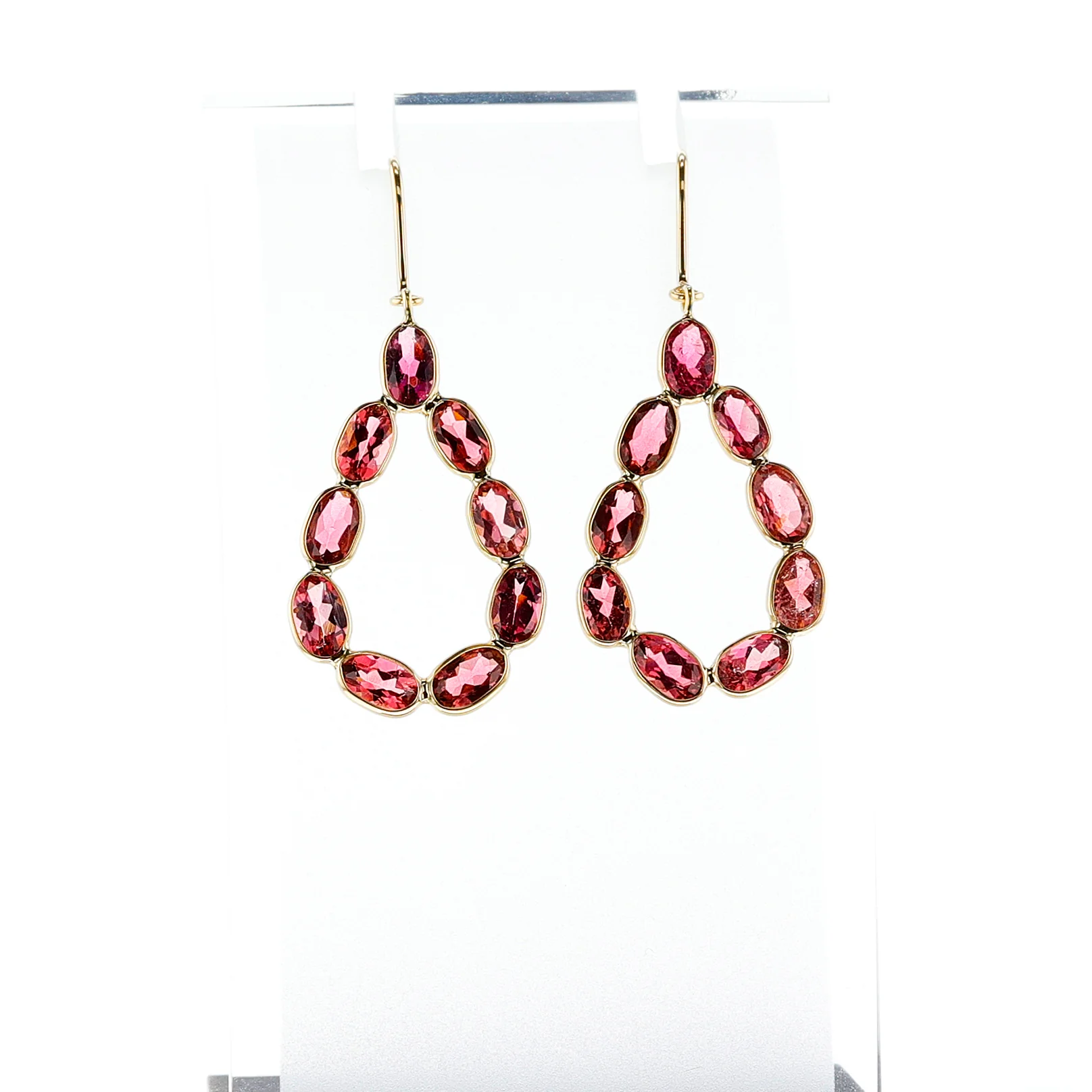 Pear Pink Tourmaline Dangling Earrings, 18k