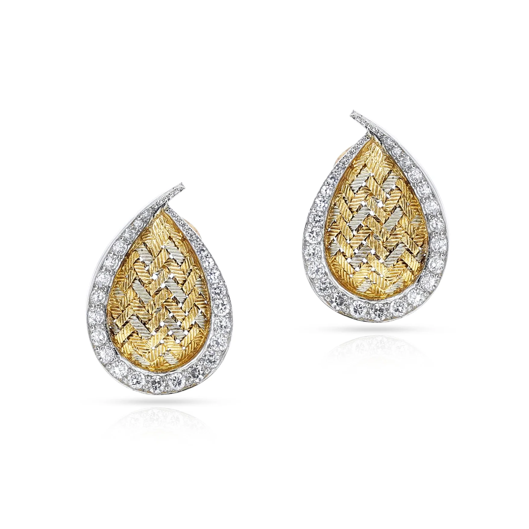 Merrin France Diamond and Textured Gold Leaf Earrings, 18k