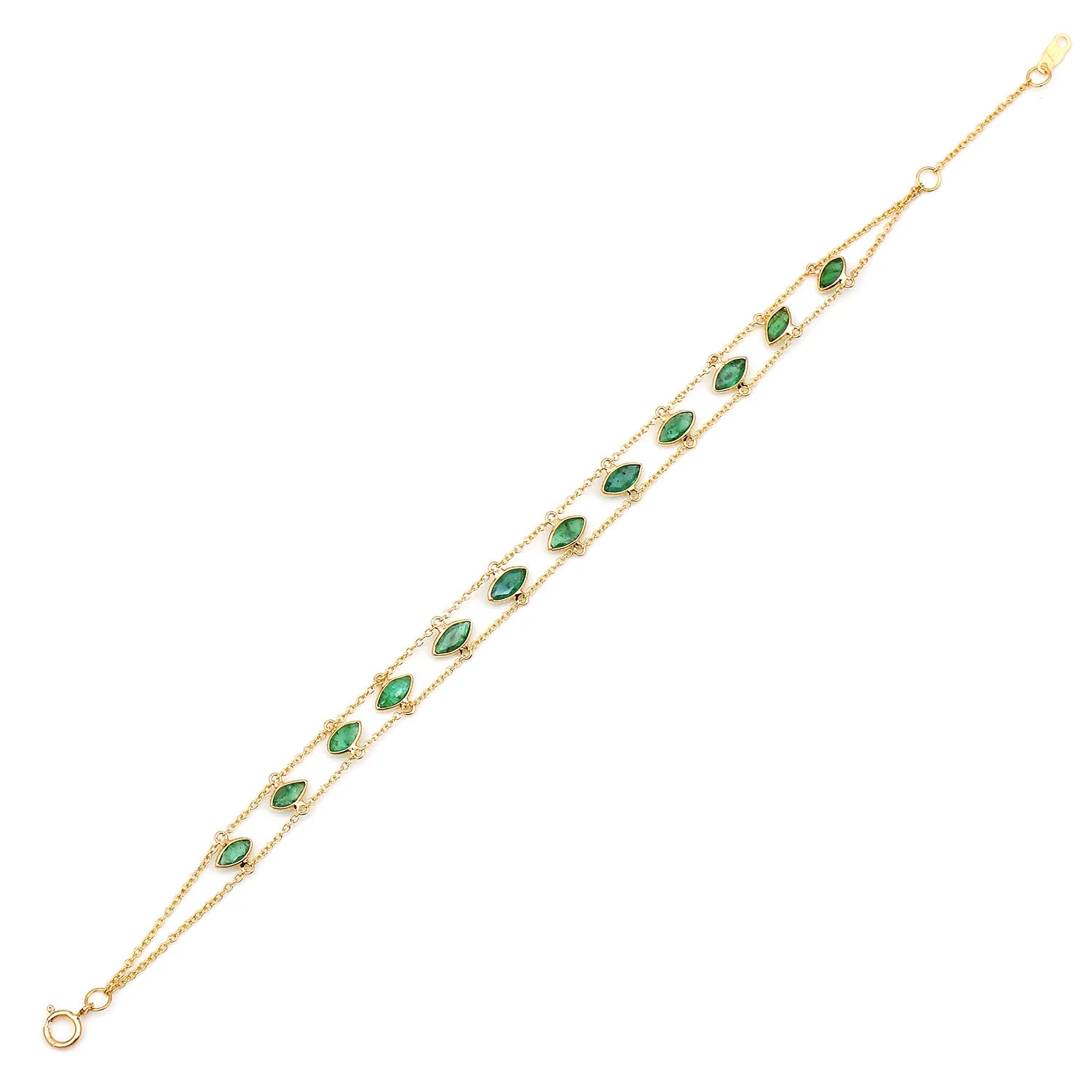 Marquise Emerald Double Line Bracelet, 18k Yellow Gold