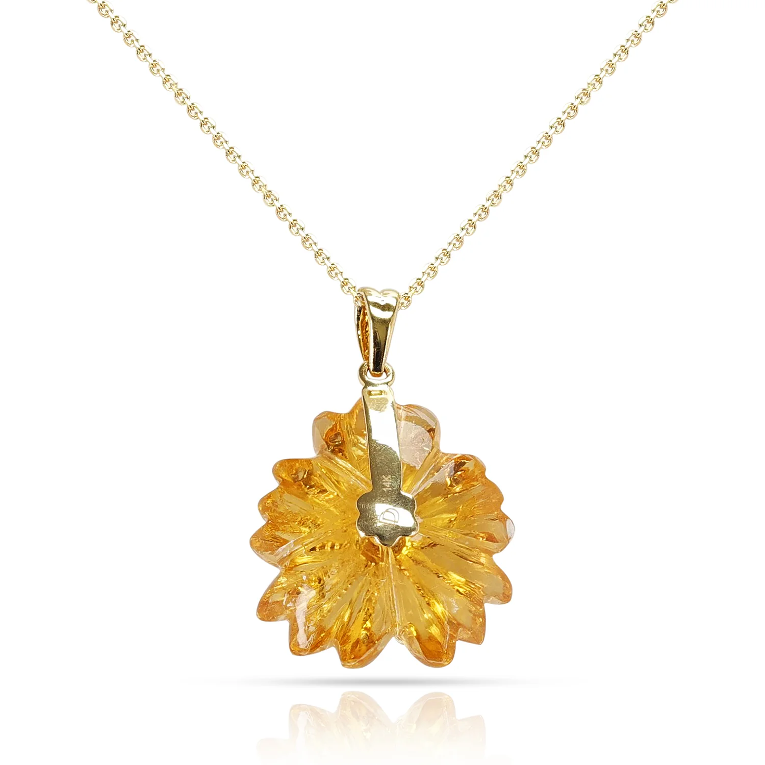 Citrine Carved Floral Pendant with 14k Gold and Diamonds