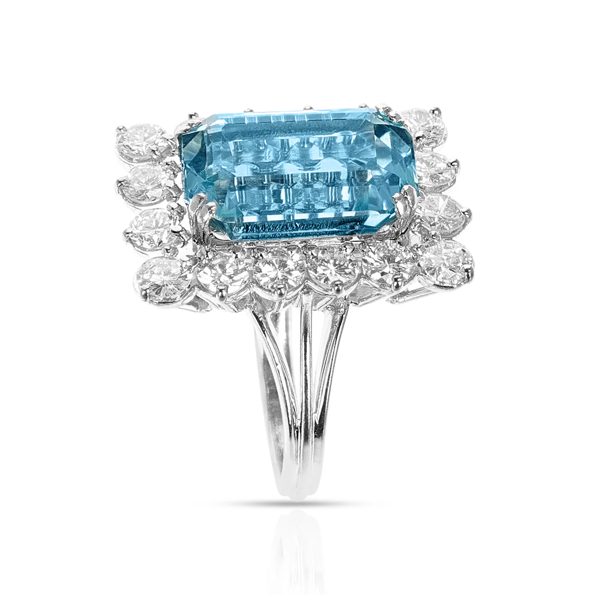 11.50 ct. Emerald-Cut Aquamarine and Diamond Cocktail Ring, 18K