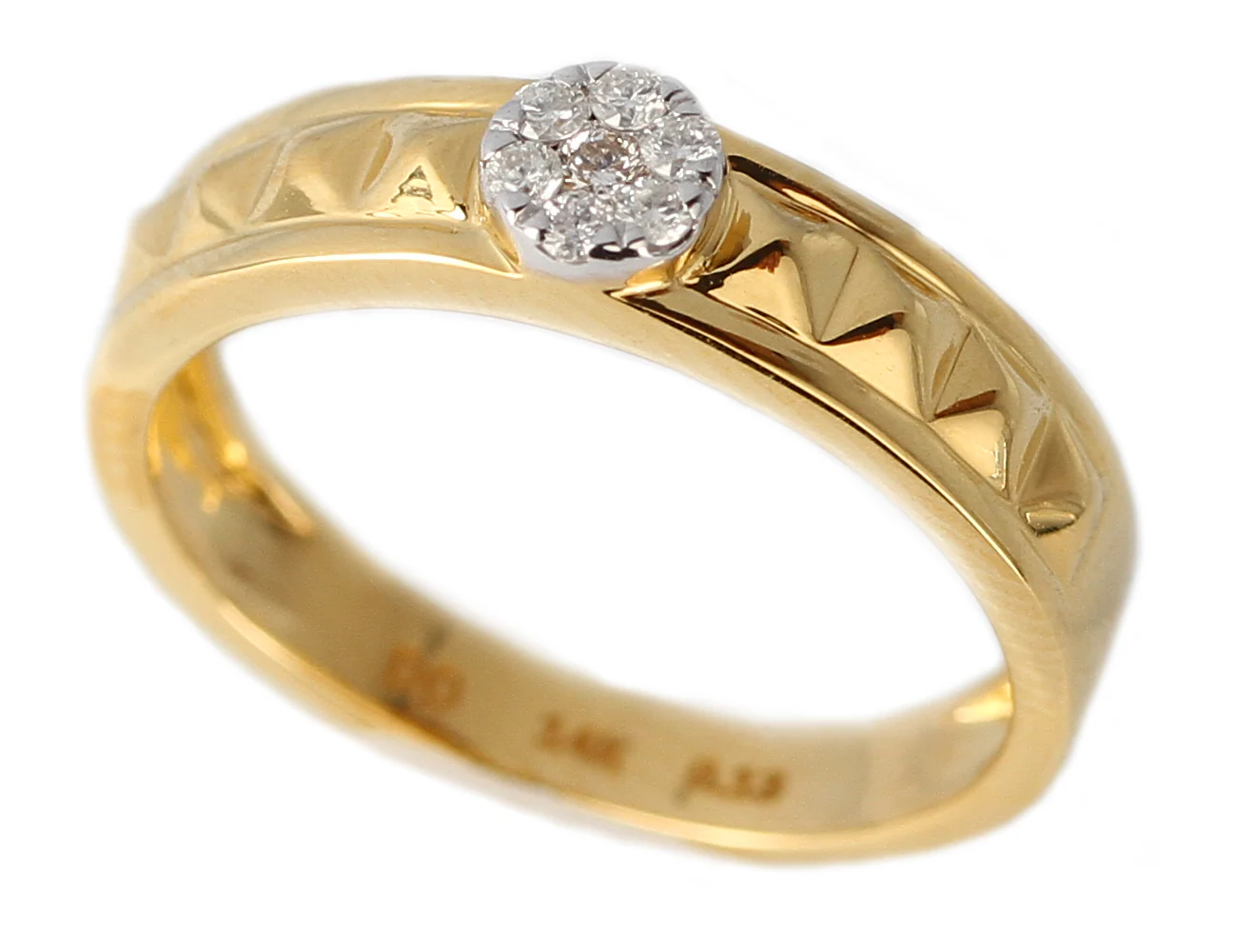Elevated Pyramid Yellow Gold Ring with Diamonds, 14K