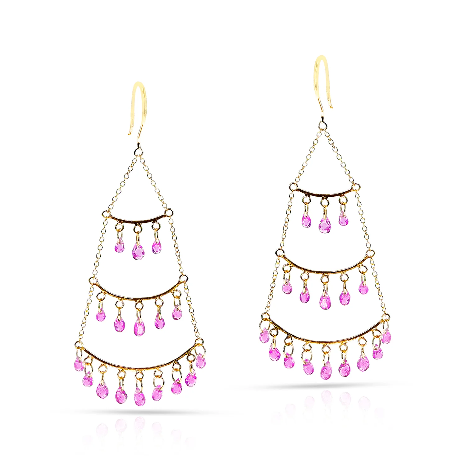 Chandelier Pink Tourmaline Cocktail Earrings, 18K